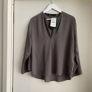 Zara Woman Taupe Flowy Blouse NWT